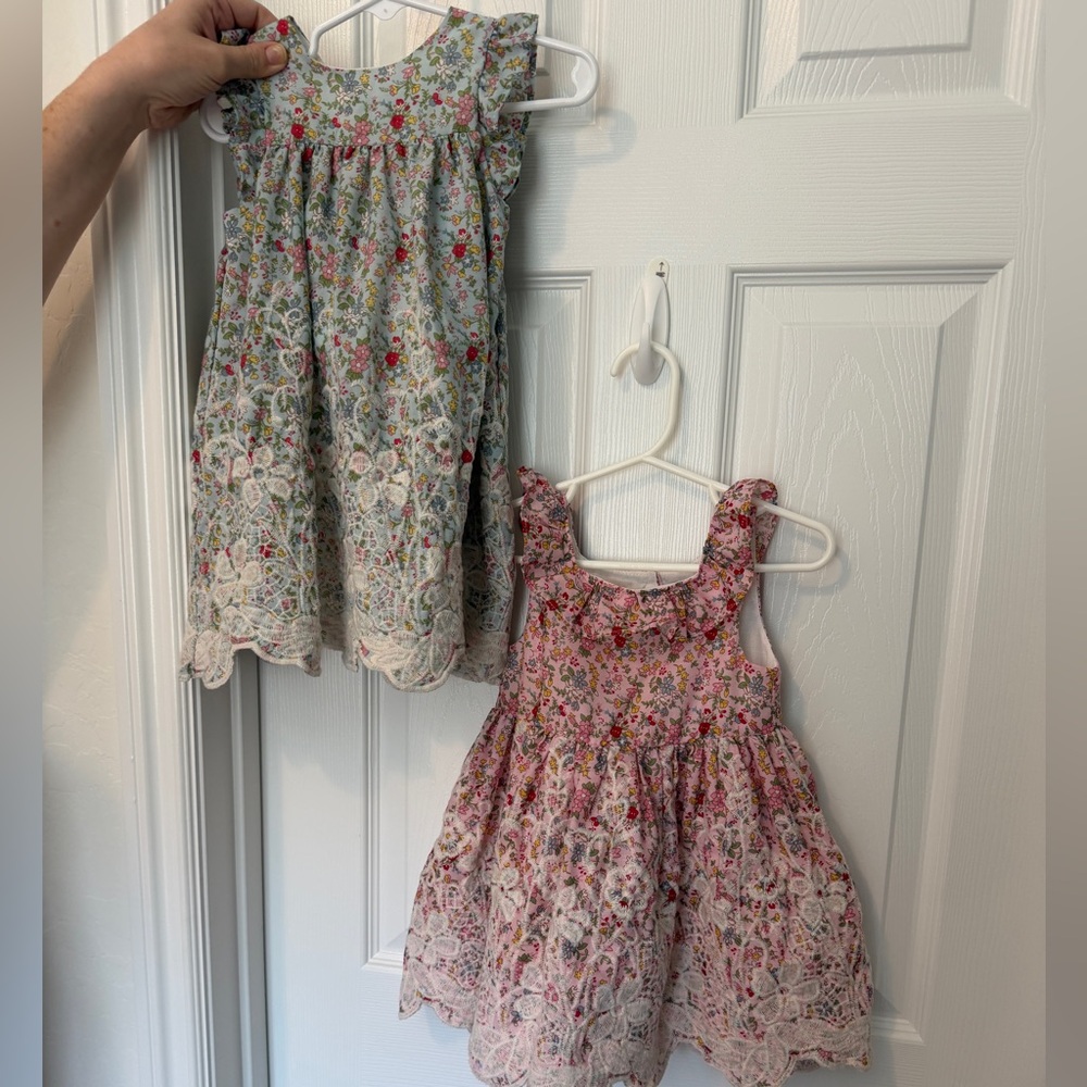 Pink and Blue Floral Lace Toddler Summer Dresses twin set